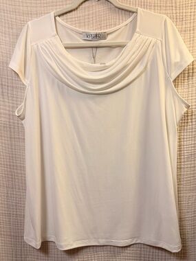 NWT Kasper Ivory Cowl Neck Short Sleeve tank top shell layering Blouse Size 1X-I